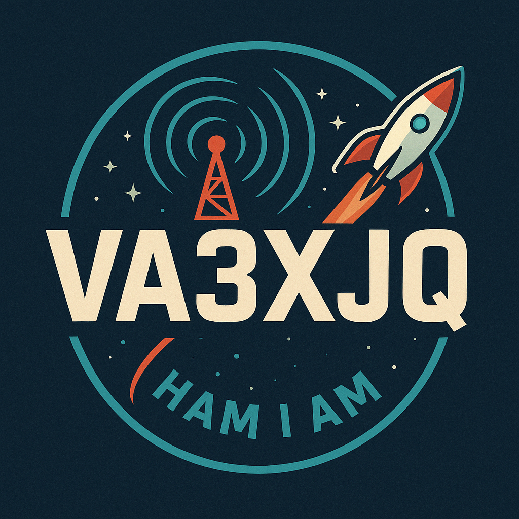 VA3XJQ Ham I Am retro radio and rocket badge